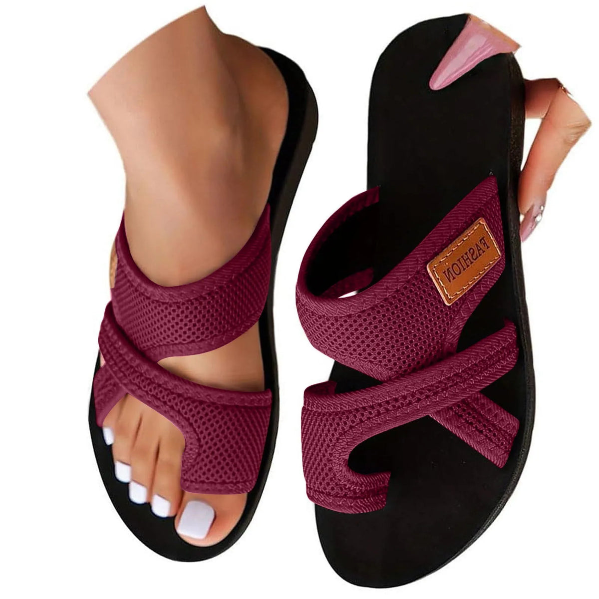 Women's Mesh Open-Toe Flat Sandals – Lightweight Non-Slip Slip-On