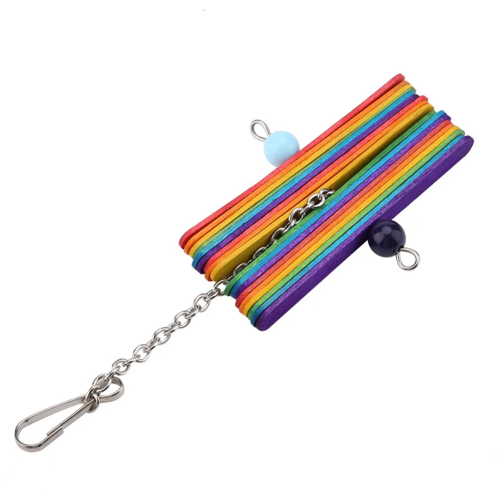 2-Pack Wooden Parrot Chew Toy – Hanging Colorful Beak Grinder