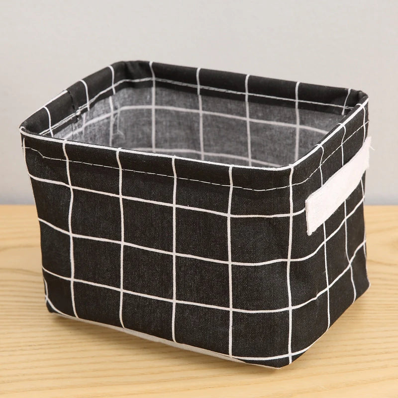 Cotton Linen Storage Basket with Handle – Tabletop Organizer