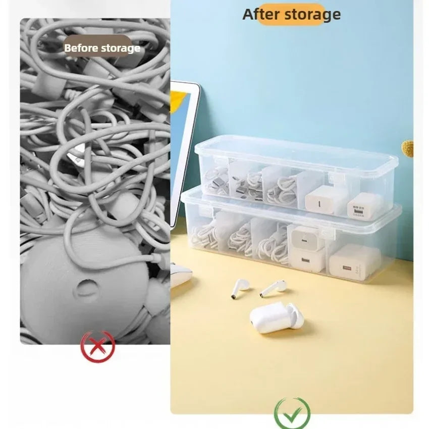 Transparent Storage Box with Lid – Cable & Card Organizer
