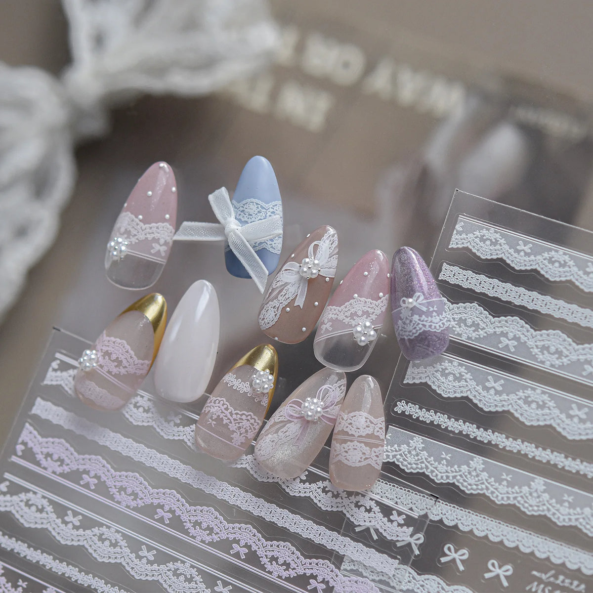 Retro Lace Bow Nail Stickers – Floral DIY Nail Decals
