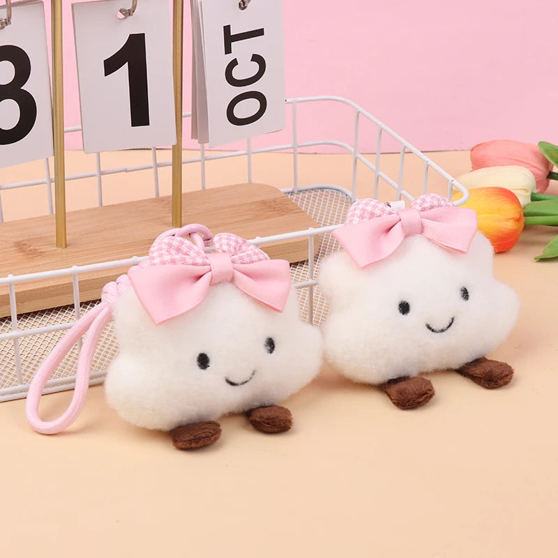 Kawaii Cloud Plush Keychain Cute Bow Stuffed Doll Keyring