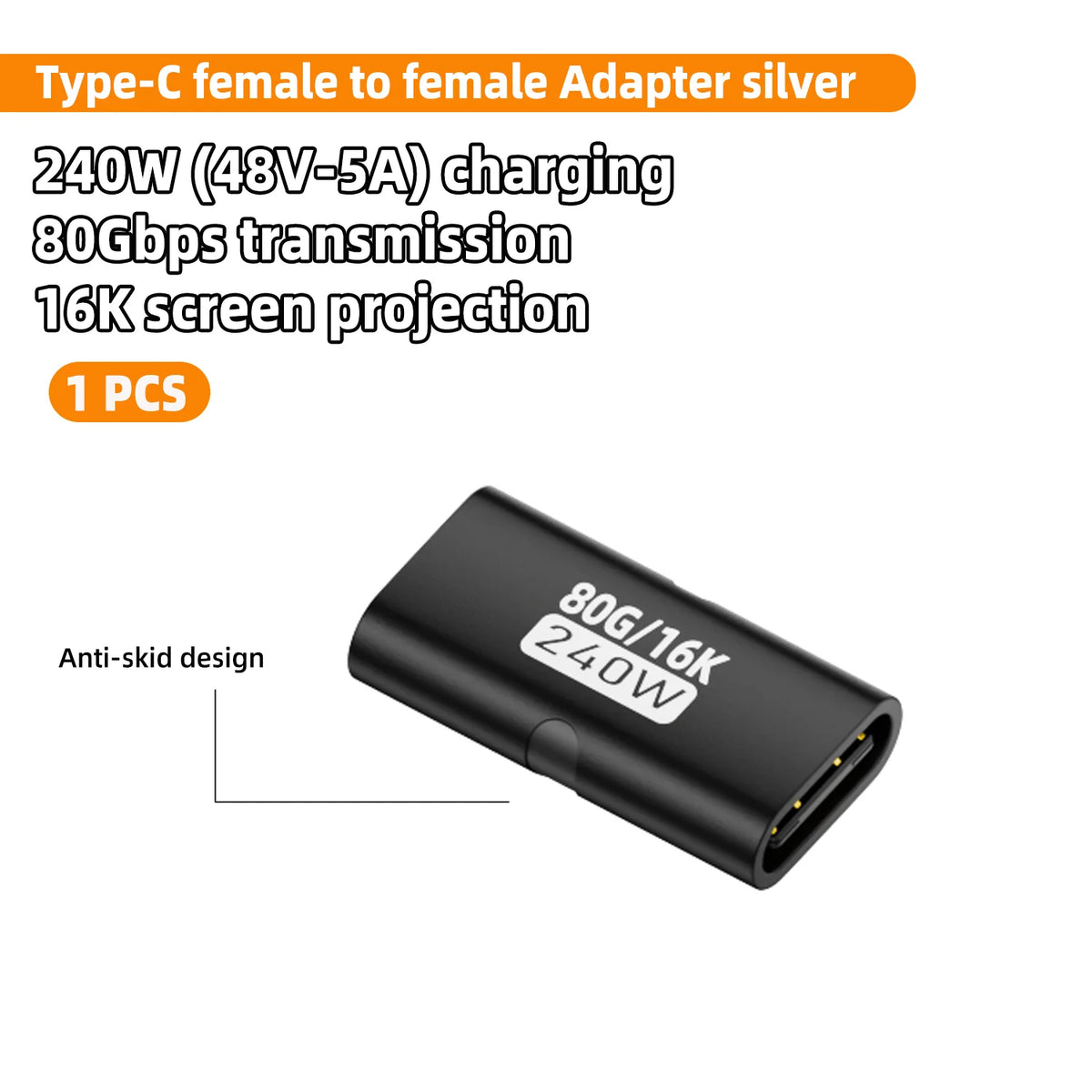 USB4 80Gbps USB-C Female to Female Adapter – 240W, 8K@60Hz