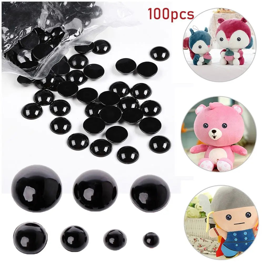100Pcs Black Plastic Safety Eyes 3–12mm for Dolls & Puppets