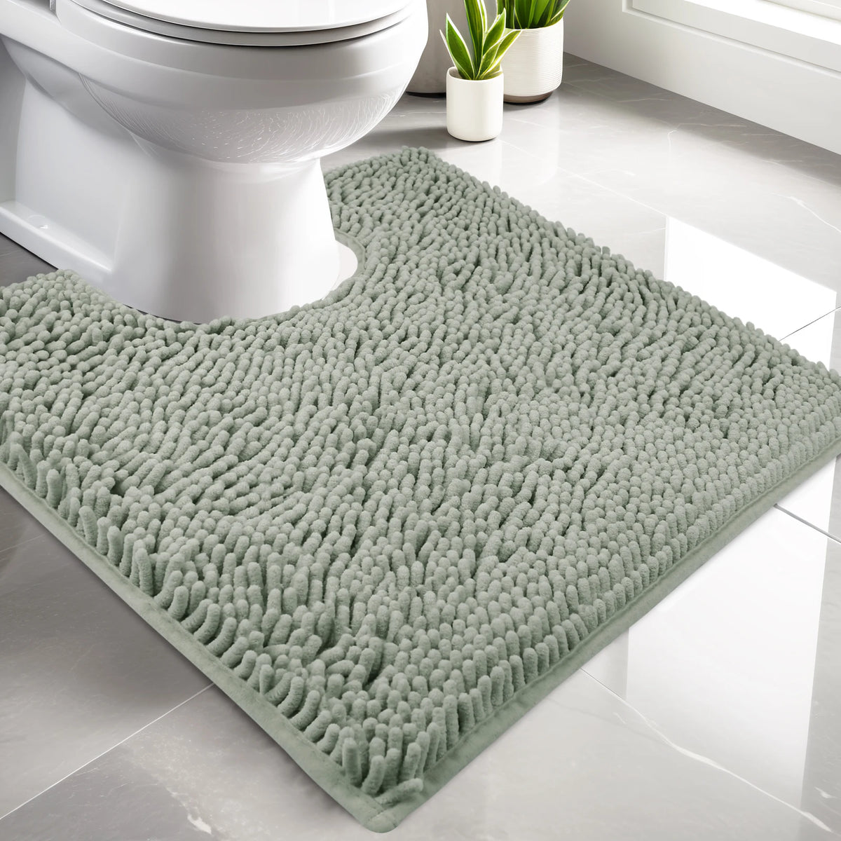 U-Shape Toilet Mat Non-Slip Shaggy Microfiber Bath Rug