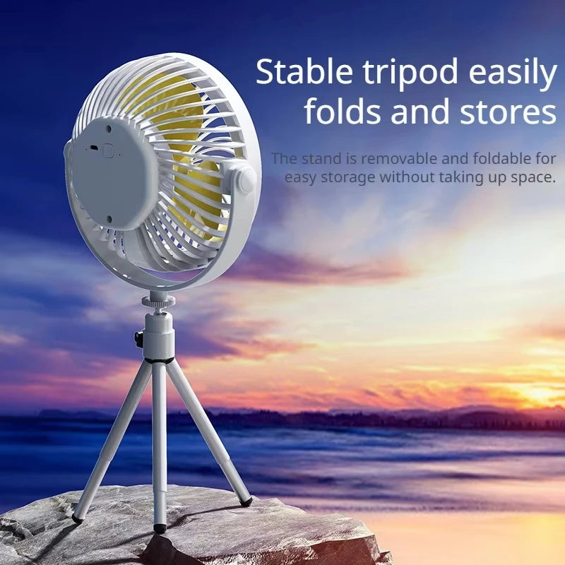 Rechargeable Camping Fan with LED Light | 3-Speed Portable
