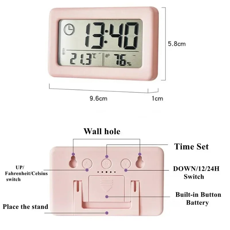 Mini Digital Clock Thermometer Hygrometer 12/24H Table & Wall