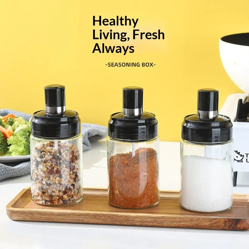 Glass Spice Jar with Integrated Spoon – Airtight & Moisture-Proof