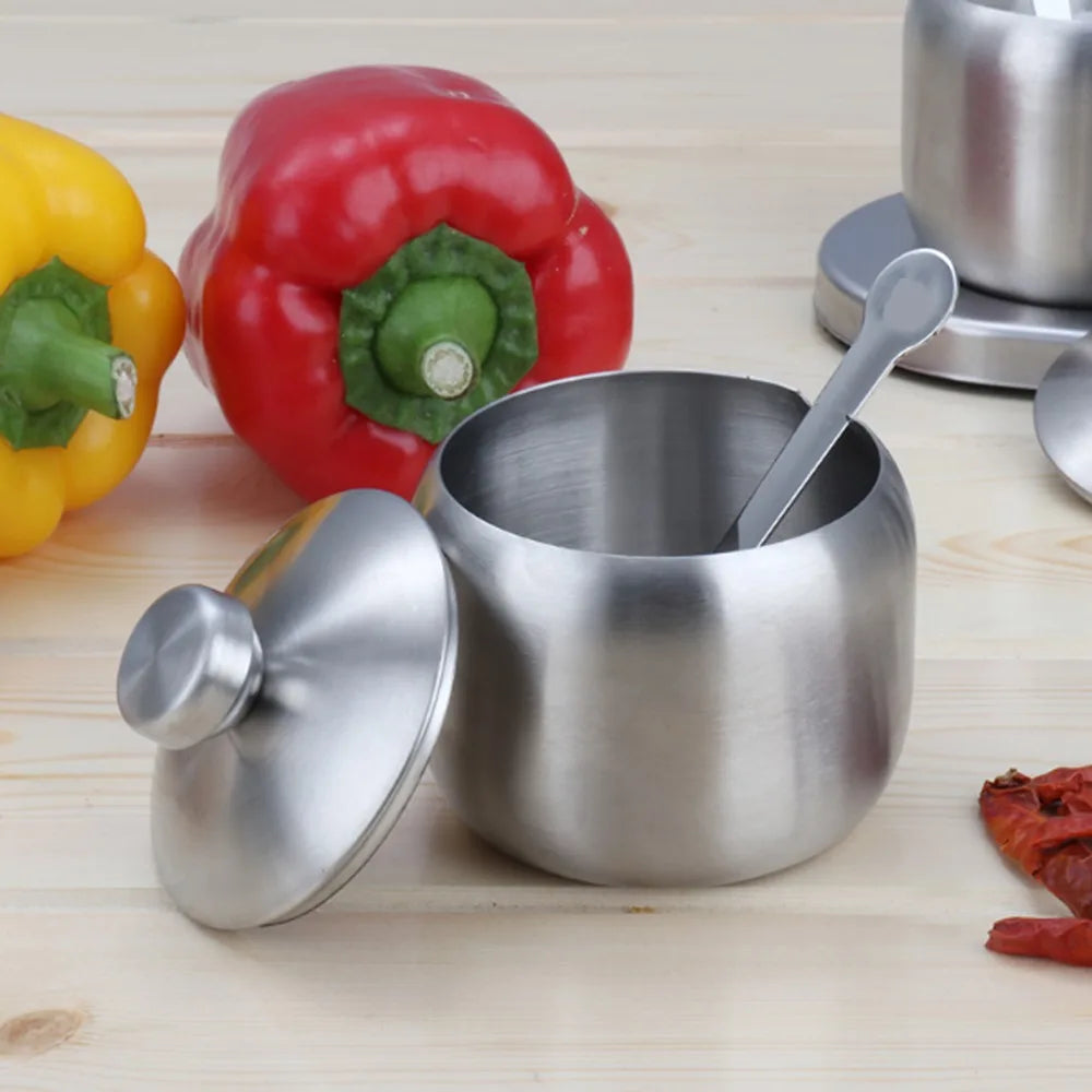 304 Stainless Steel Seasoning Pot Set with Lid & Spoons 300ml