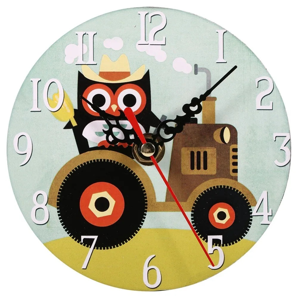 Wooden Owl Wall Clock 4.72in Round Quartz Desk & Wall Clock