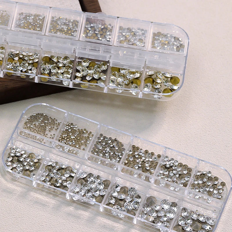 12-Grid 3D Nail Rhinestones – 1000Pcs Crystal Gem Manicure Set
