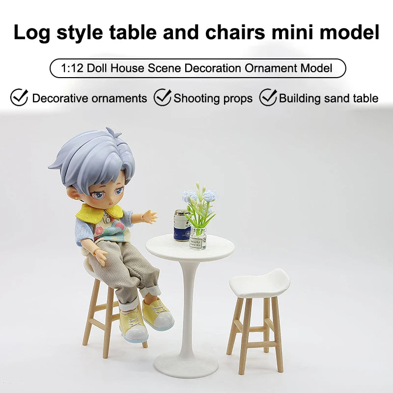 Dollhouse Mini Bar Table & Chair Set – 1/12 Scale Furniture
