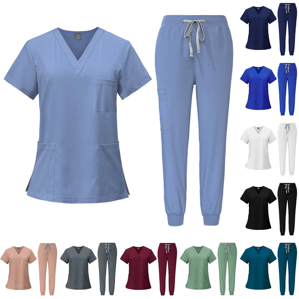 Women's V-Neck Stretch Scrub Set – Nursing Uniform Top & Pants