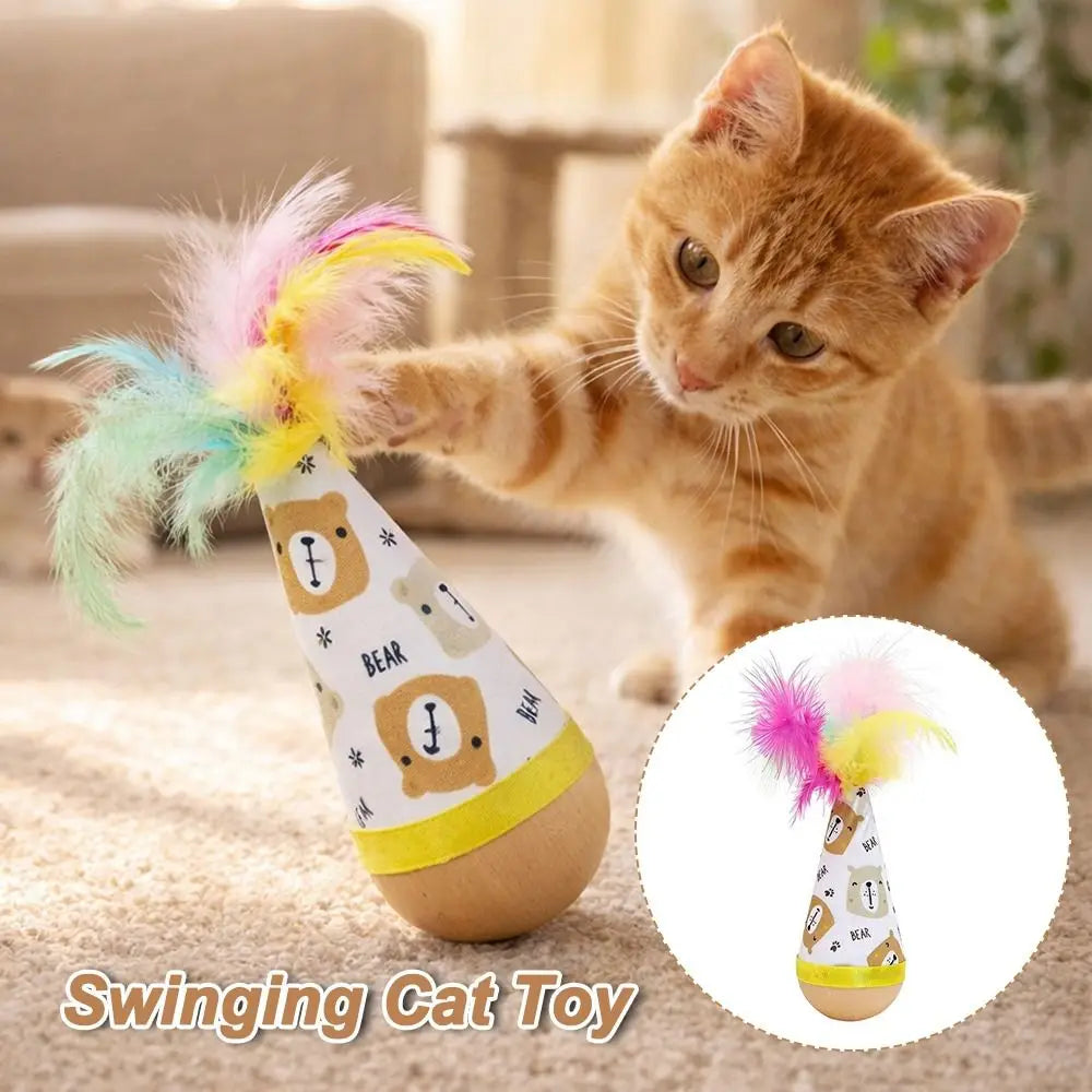 Interactive Wooden Cat Tumbler Toy – Scratch-Resistant Wobbler