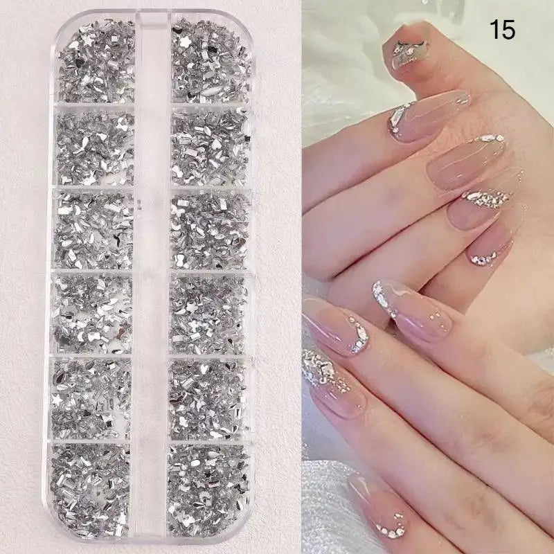 12-Grid 3D Flatback Nail Rhinestones – Crystal Diamond Nail Art