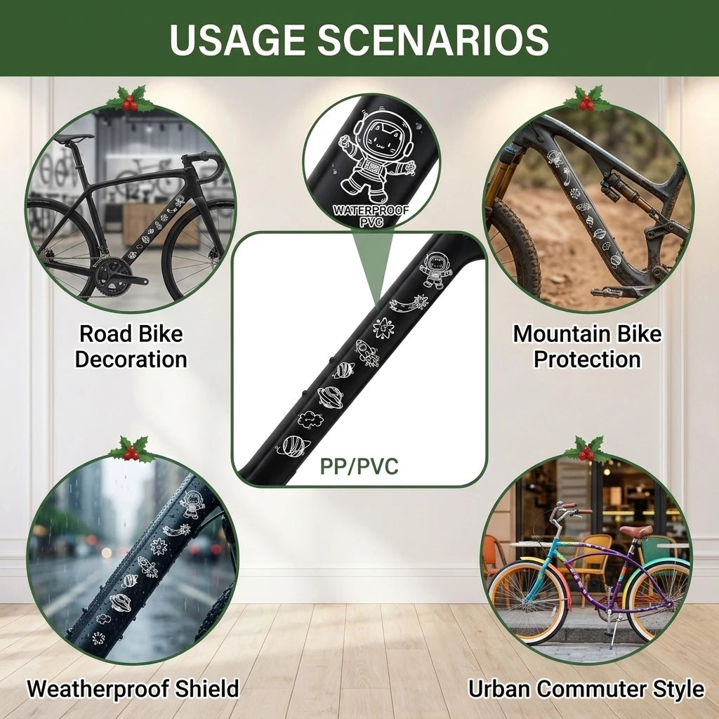 Waterproof Bike Down Tube Sticker – Astronaut Cat Design