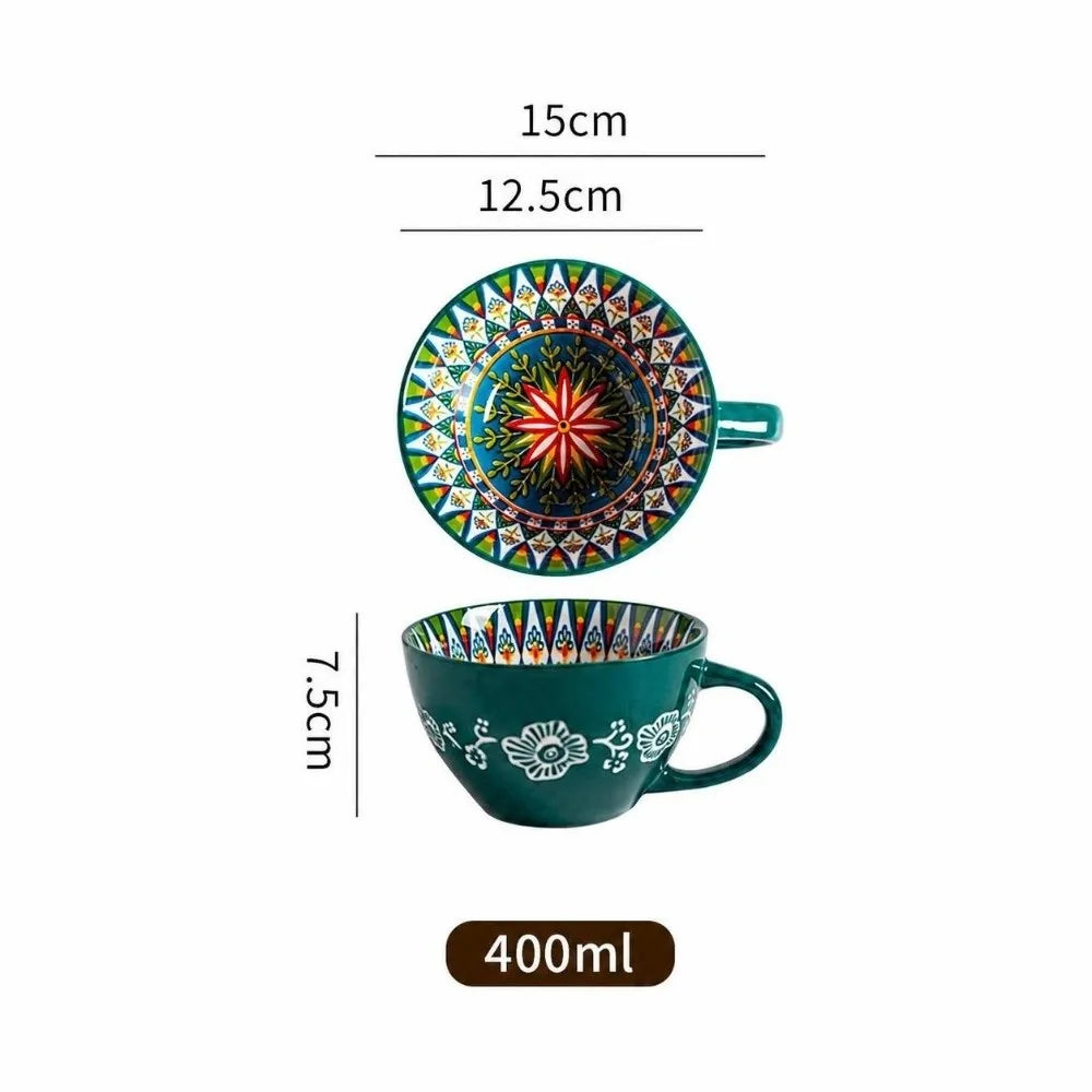 15oz Boho Hand-Painted Ceramic Mug | Microwave Safe