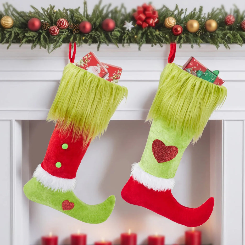 Christmas Elf Knit Stocking Candy Gift Bag & Tree Decor