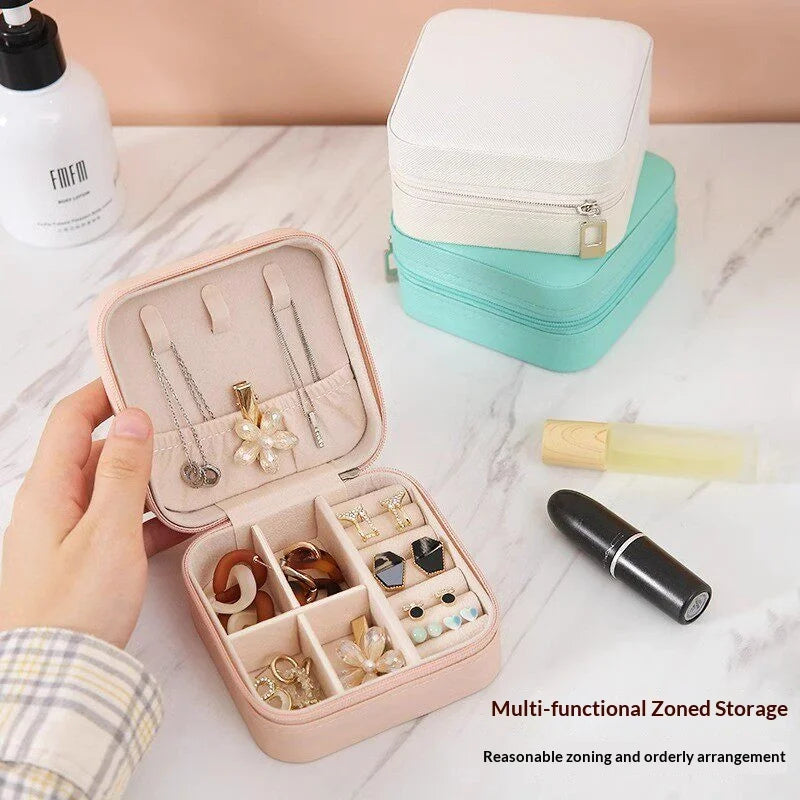 Portable PU Leather Travel Jewelry Box Zipper Organizer