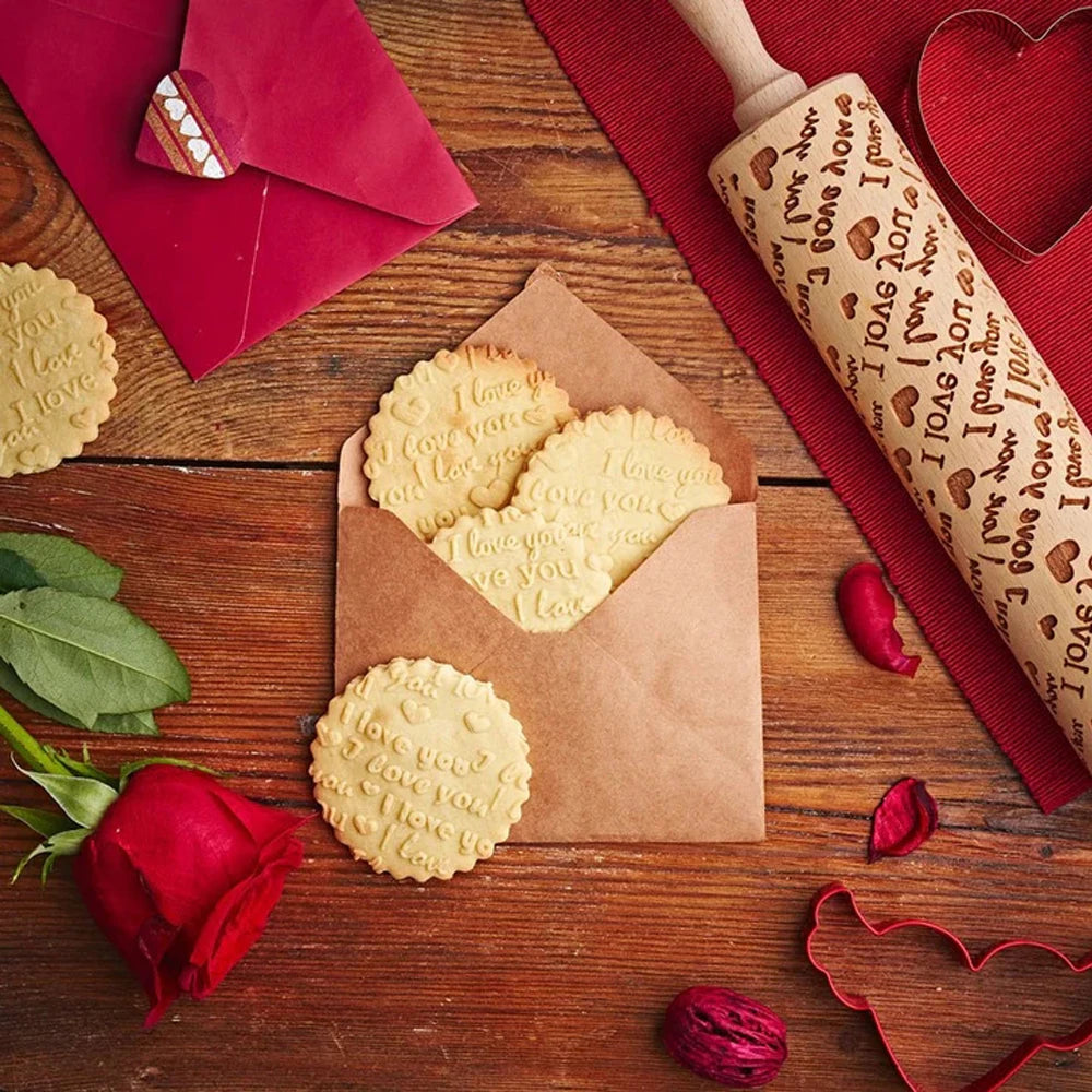 Wooden Embossed Rolling Pin – Love Heart 3D Cookie Mold | Arjmide