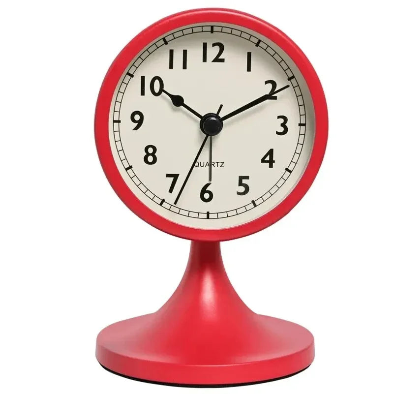 Nordic Metal Alarm Clock with Night Light – Silent Round Desk Clock