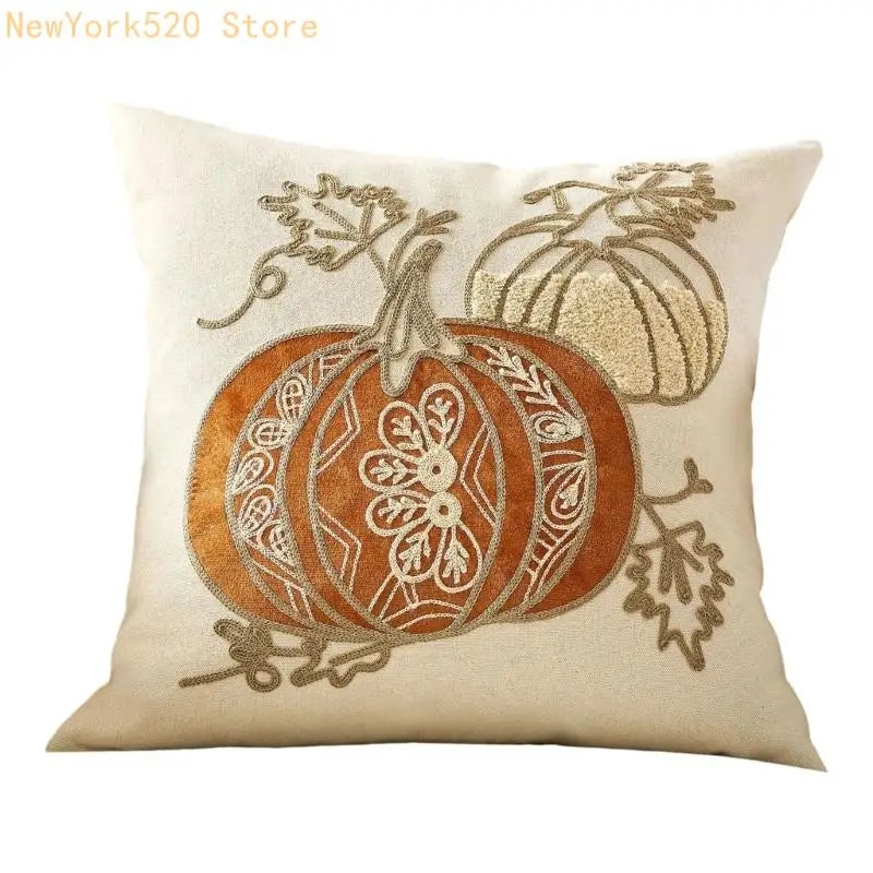 Autumn Embroidered Cushion Cover – Soft Polyester Pillow Case