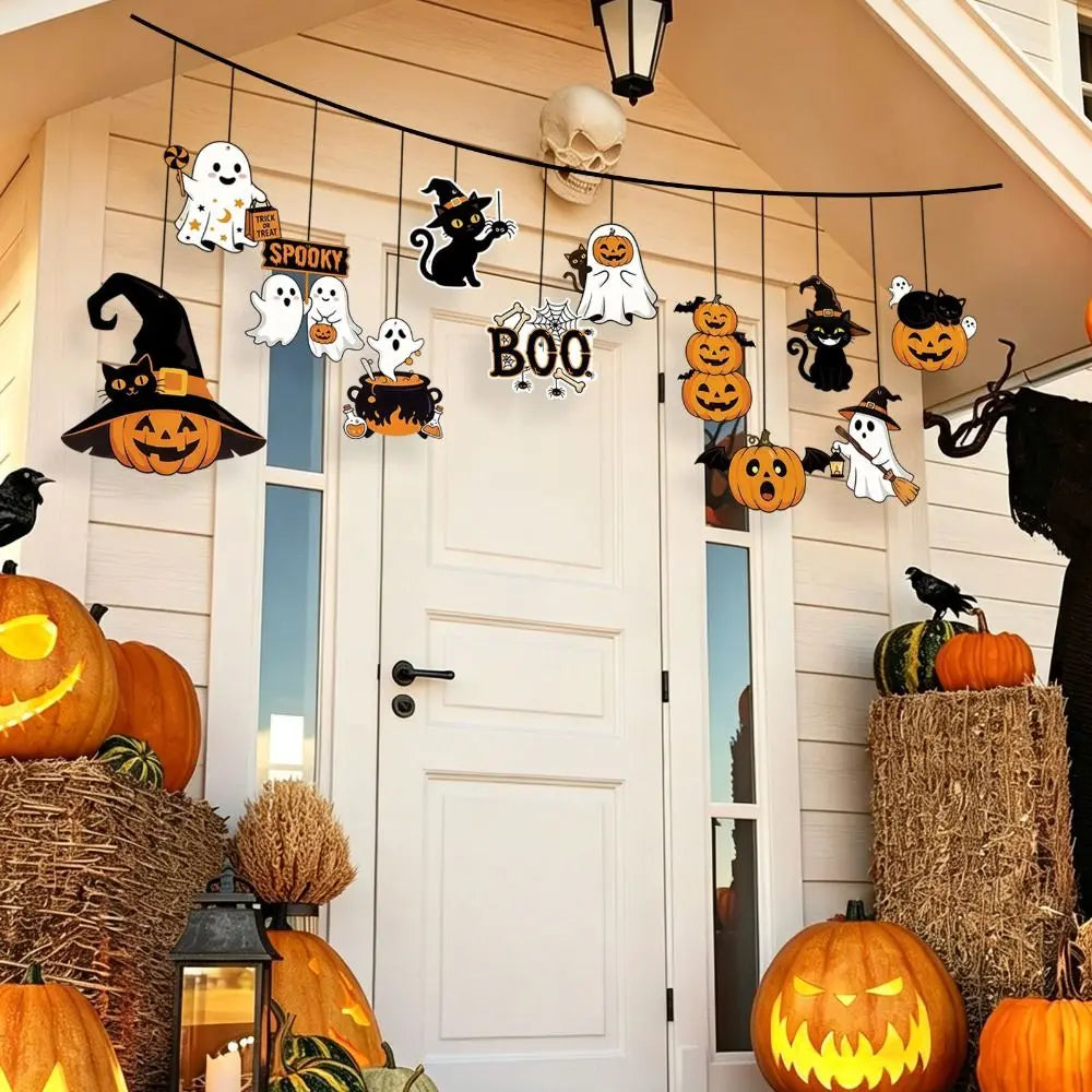 12-Pack Hanging Paper Ghost Ornaments – Halloween Party Decor