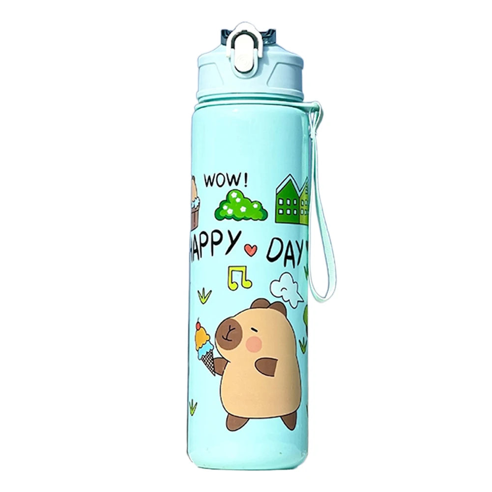 Capybara Kawaii Sports Water Bottle 700ml – Straw & Handle