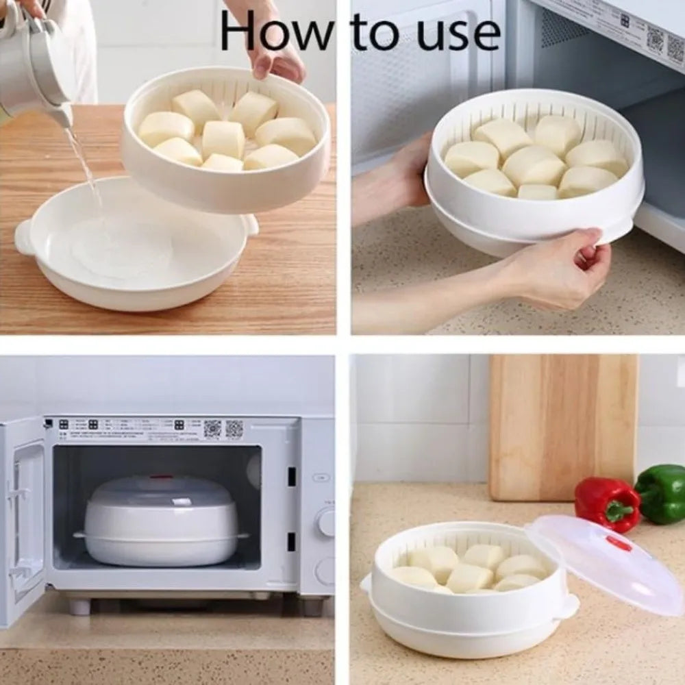 Microwave Steamer Box Multi-Layer Food-Grade PP Lid & Tray