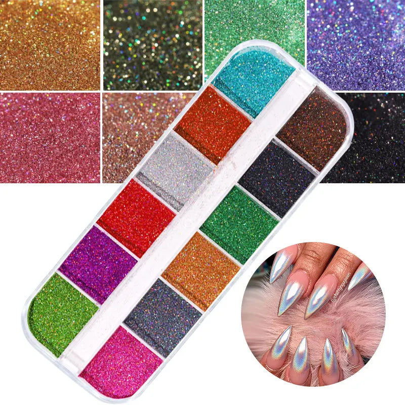 12-Grid Holographic Glitter Nail Art Sequins & Flakes Set
