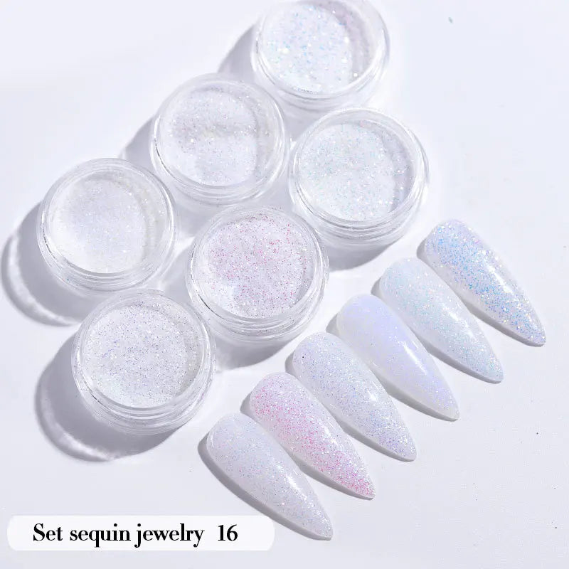 6-Pc Holographic Nail Glitter Sequins & Pigment Powder Set