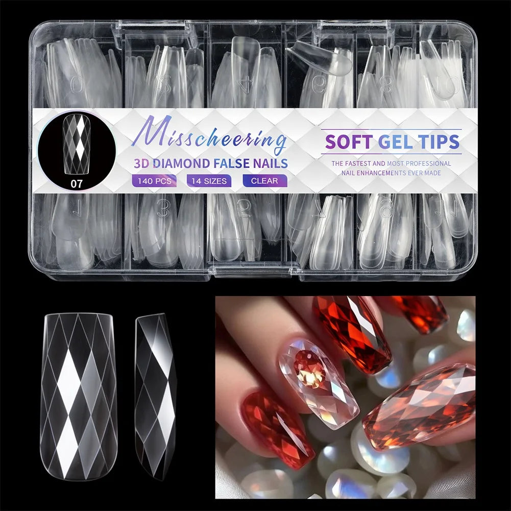 3D Diamond Press-On Nails – 120pc Full Cover Sculpted Nail Tips