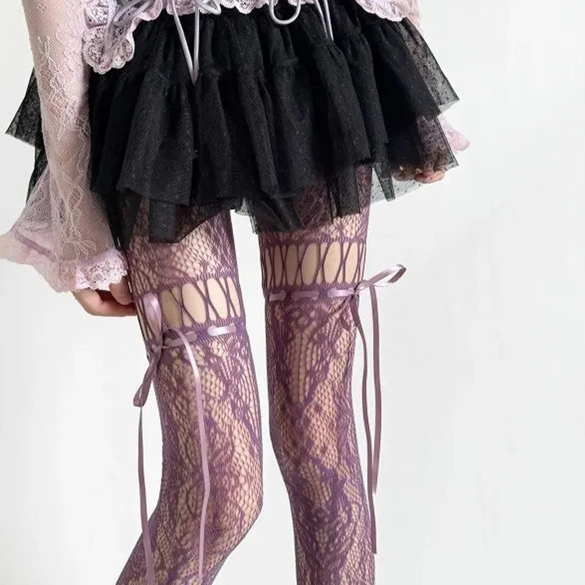 Women's Lace Bow Tie Hollow Out Pantyhose Tights Stockings