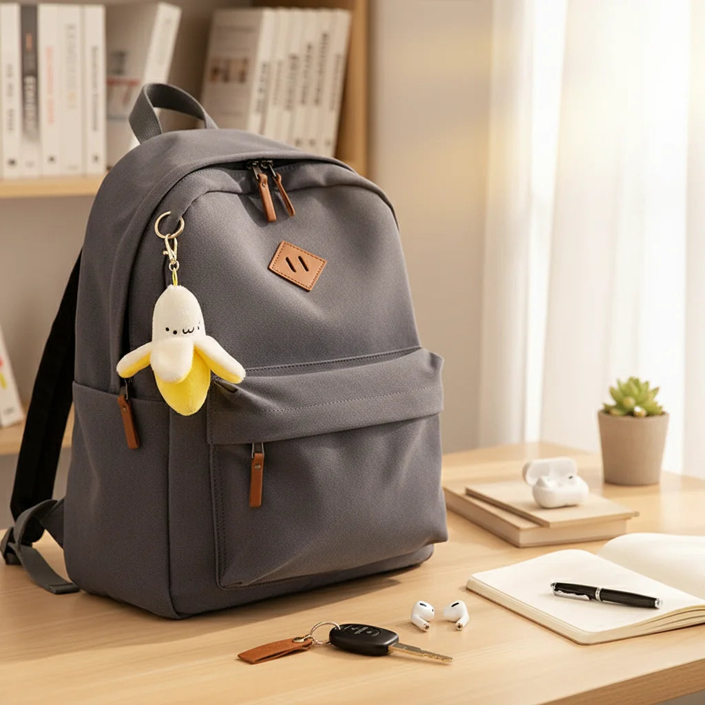 Banana Plush Keychain – Soft Cartoon Faux Fur Backpack Charm