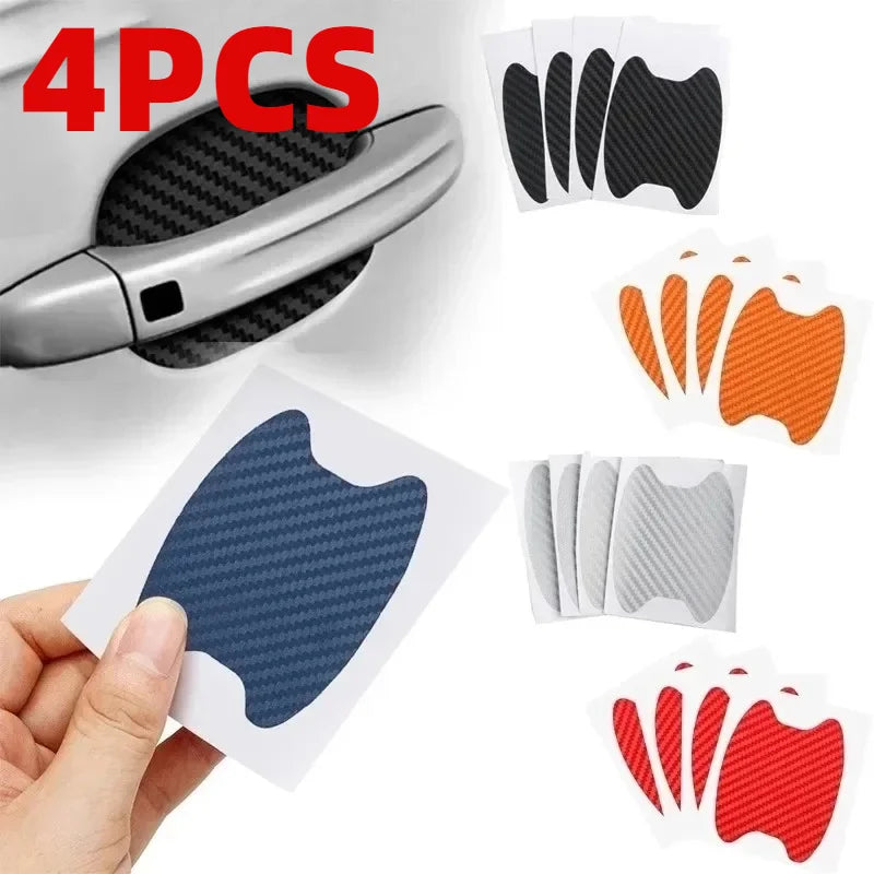 4pcs Carbon Fiber Car Door Handle Protection Film Stickers