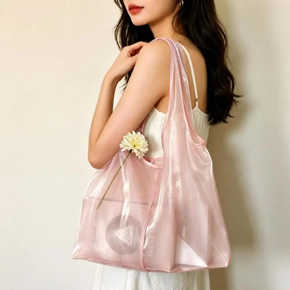 Lightweight Organza Tote Bag – Large Mesh Shopping Handbag