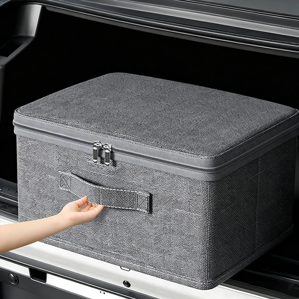 Foldable Gray Storage Box with Lid – Large Clothing Organizer