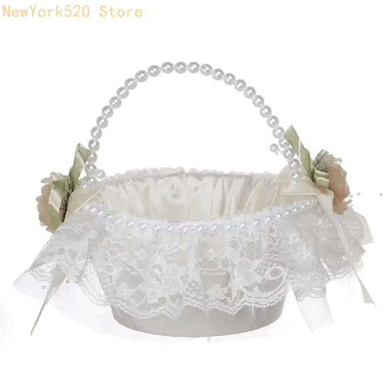 Wedding Flower Basket with Lace & Rose – Ceremony Décor
