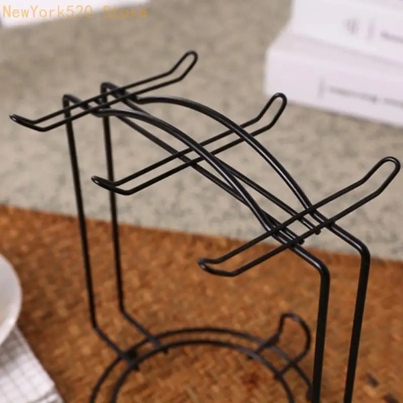 Double-Tier Iron Coffee Mug & Plate Draining Rack – Black