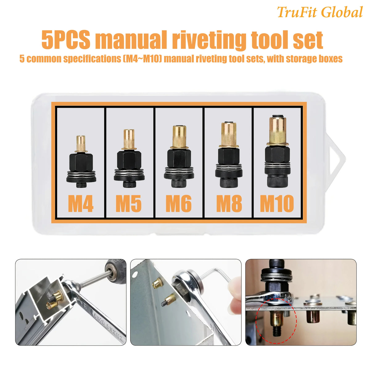 5-Piece Manual Rivet Nut Tool Set M4–M10 | Riveting Kit