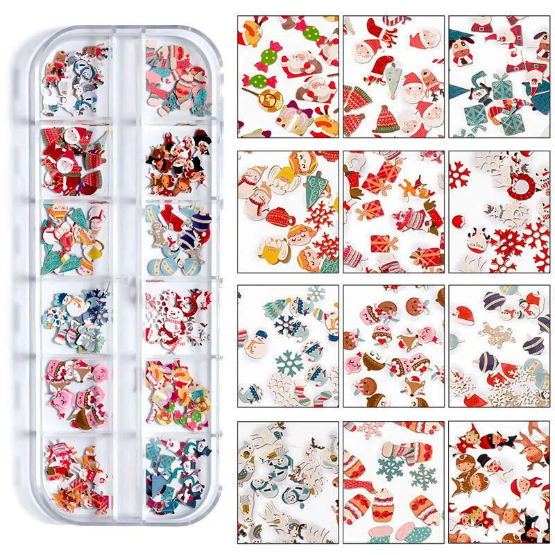 12-Grid Autumn Leaf Nail Sequins & Floral Charm Decoration Set