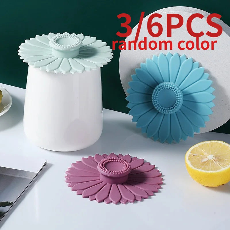 Sunflower Silicone Cup Covers 3/6 Pack – Dustproof Mug Lids