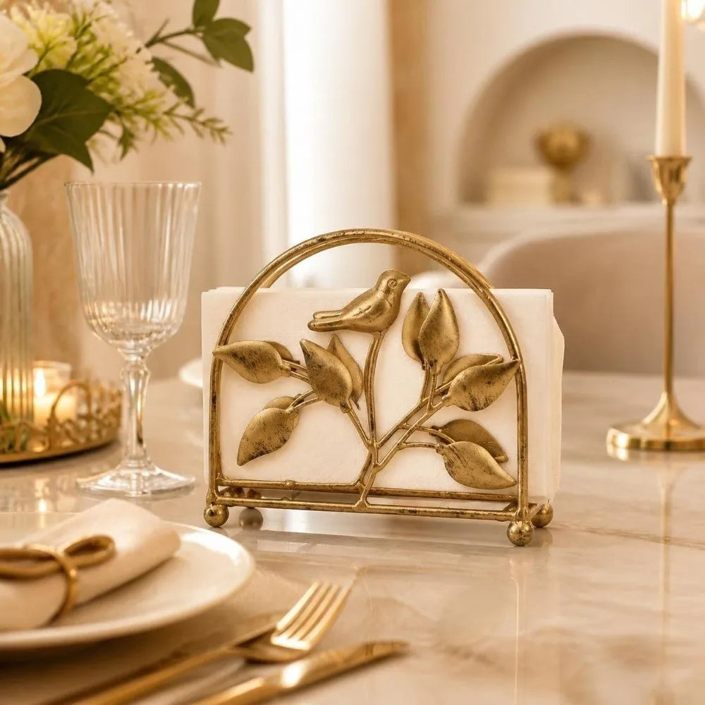 Vintage Gold Bird Napkin Holder – Rustic Bronze Iron Tissue Stand