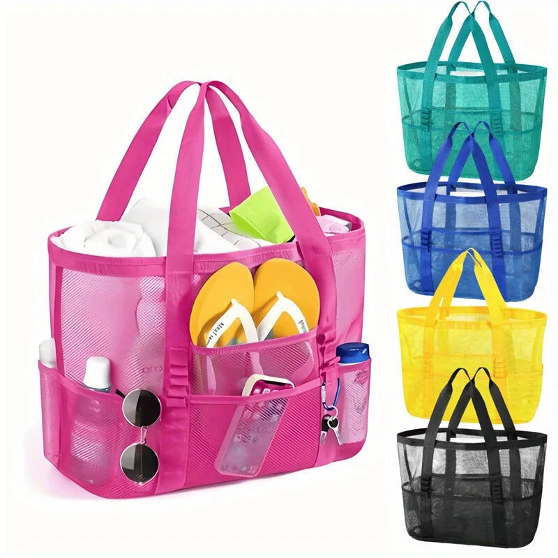 Sandproof Mesh Beach Tote Bag – Large, Multi-Pocket & Portable