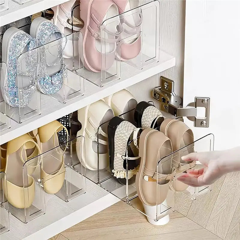 2-Pack Clear Acrylic Kids Shoe Rack – 4-Section Closet Organizer