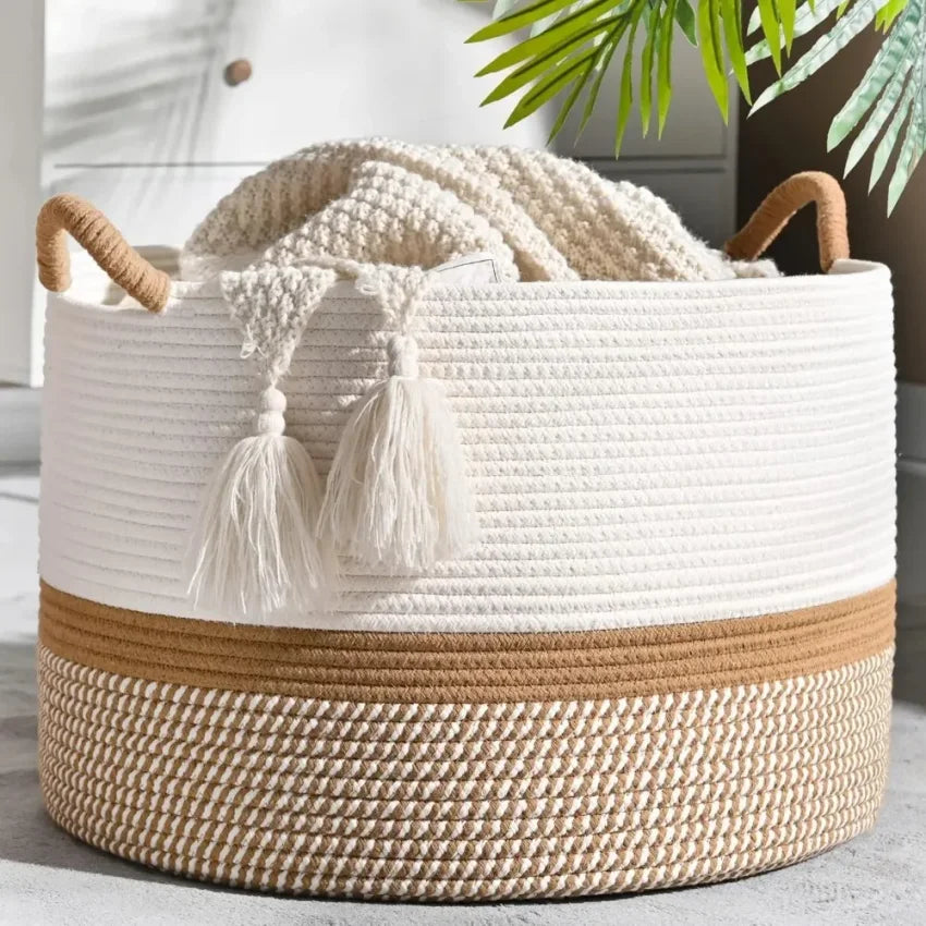 Large Cotton Rope Woven Basket – Blanket & Laundry Storage