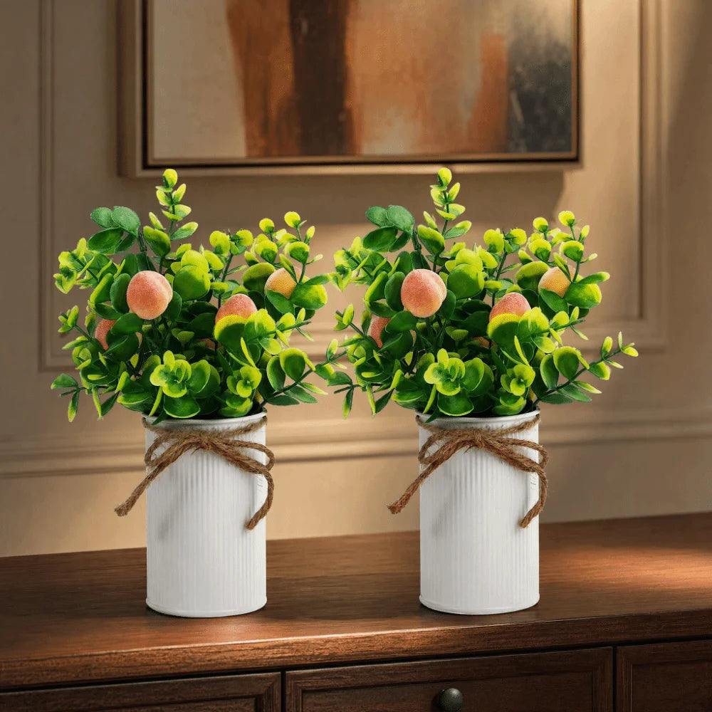 2PCS Artificial Peach Fruit Potted Bonsai Plants – 11" Tabletop