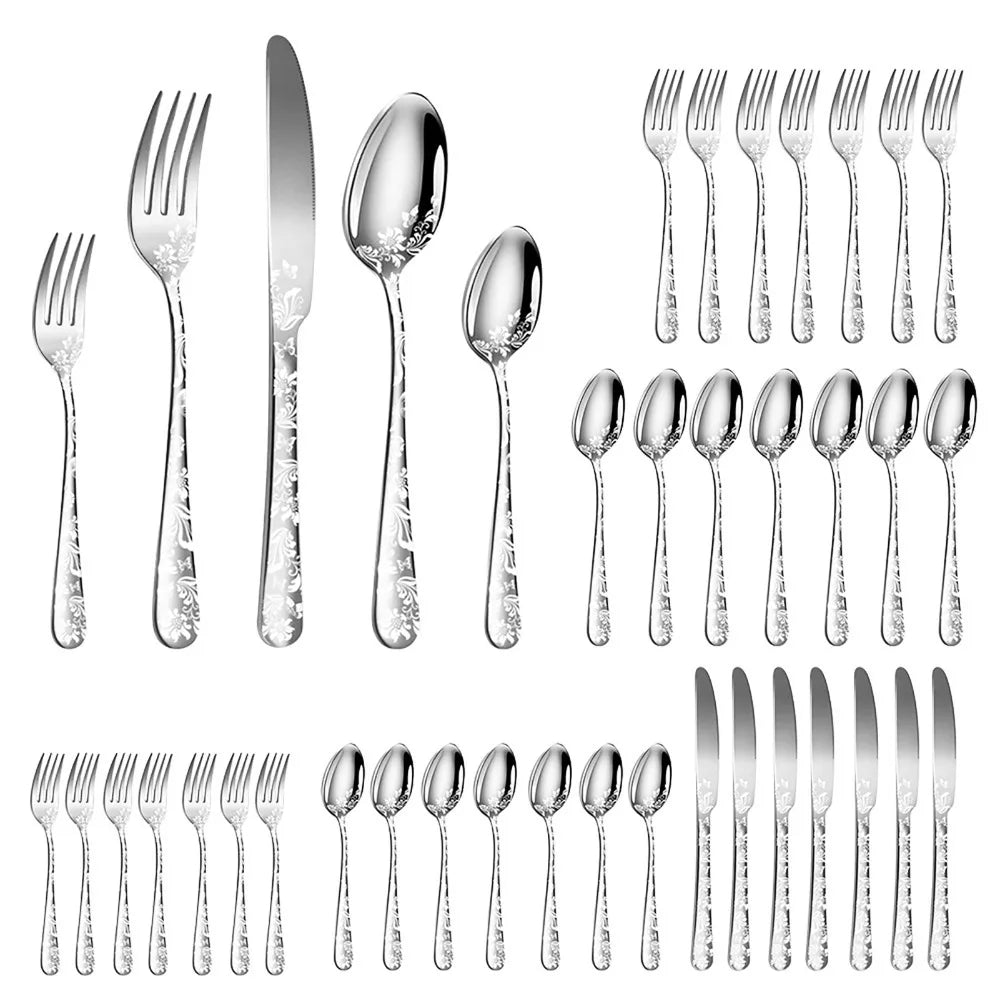40-Piece Stainless Steel Flatware Set – Mirror Polished Silverware
