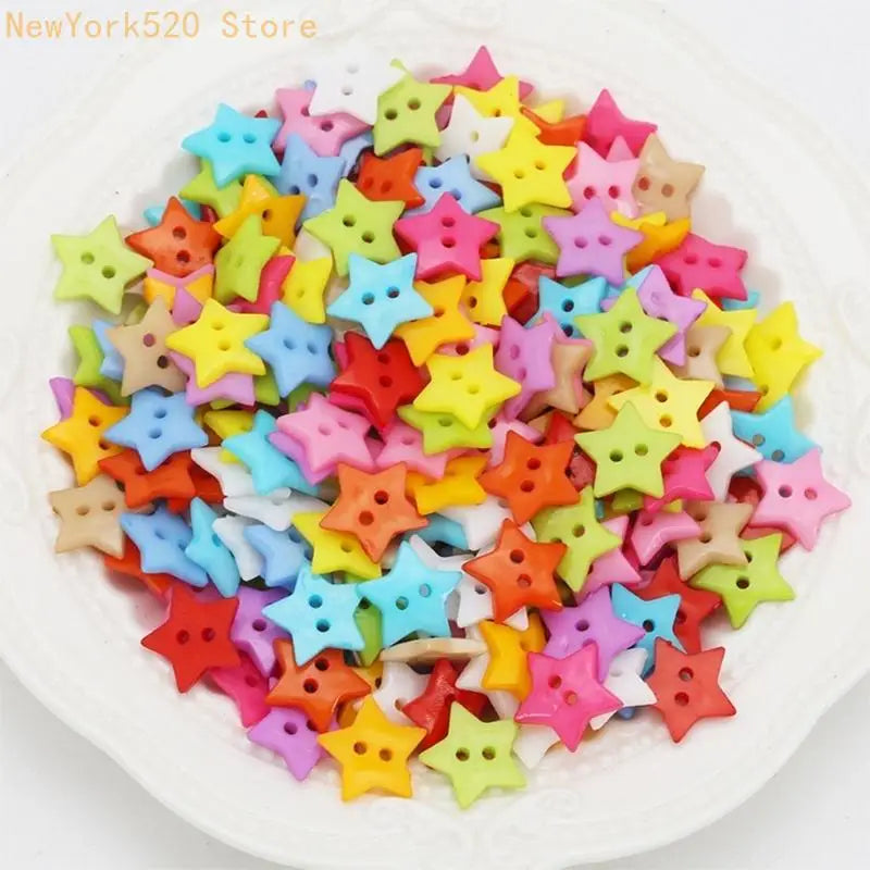 200Pcs Colorful Star Plastic Buttons 2-Hole for Sewing & Crafts