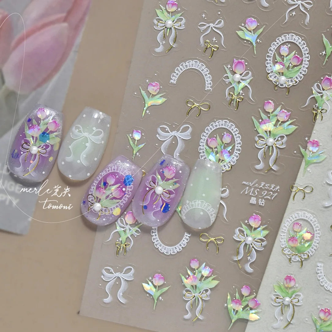 Kawaii Sakura 5D Nail Art Stickers – Pink Cherry Blossom Decals